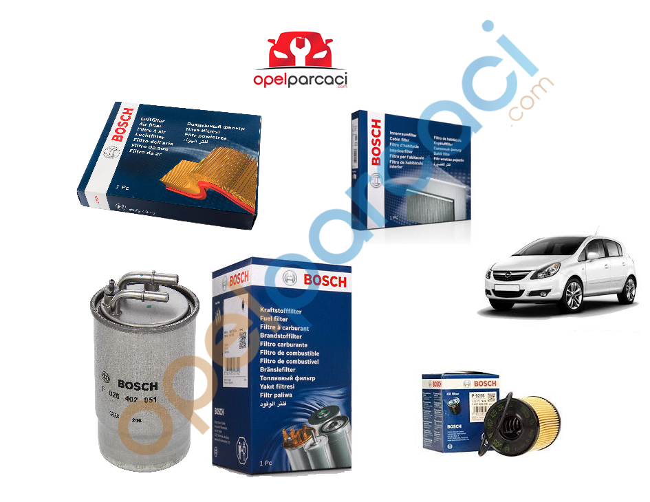 Opel Corsa D 1.3 Euro 4 Dizel Filtre Bakım Seti 2007-2009 BOSCH Tırnaklı Tip