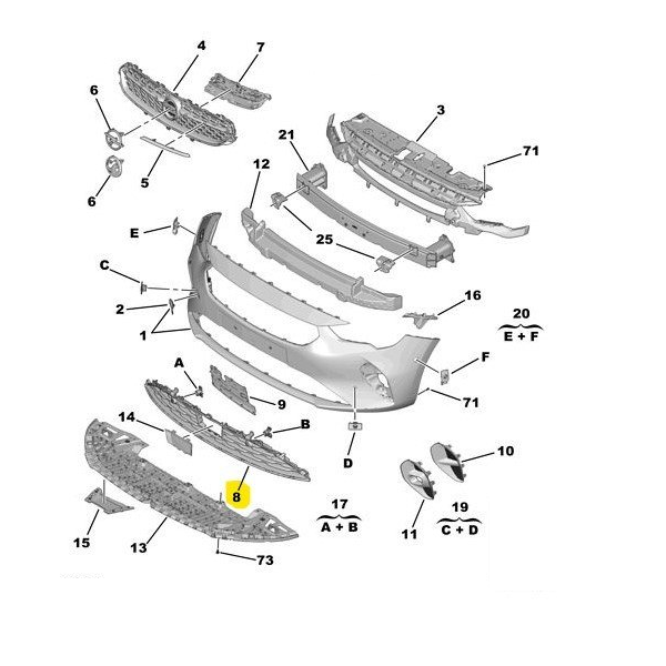 Opel Corsa F Ön Tampon Orta Izgara Orijinal