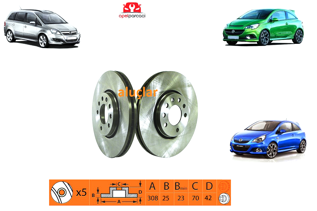 Opel Ön Fren Disk Takımı Zafira B Z19DTH - Corsa D GSİ OPC - Meriva B A14NET, A14NEL, A17DTI - Astra G Z20LET